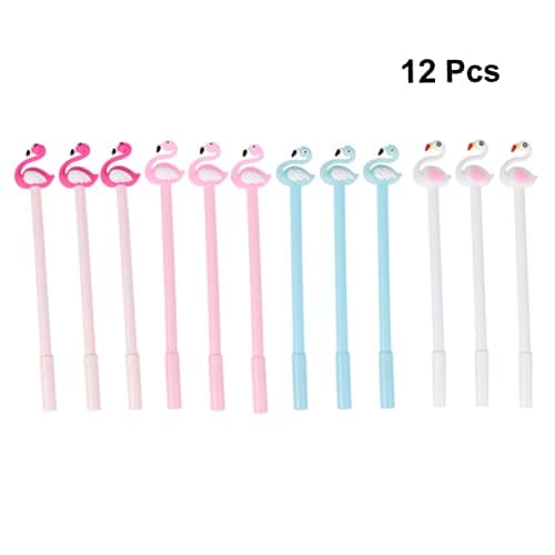 NUOBESTY Stylo à Encre Gel Rose pour Étudiants et Bureau | Design Cartoon Noir-Rose-Bleu | 24pièces | Idéal pour l'école