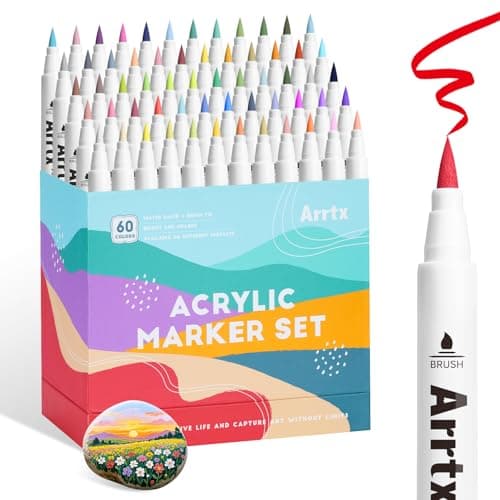 Marqueurs Acryliques Arrtx 60C Couleurs pour Peinture de Pierres et Arts Créatifs Bois Toile Verre Céramique Résistants