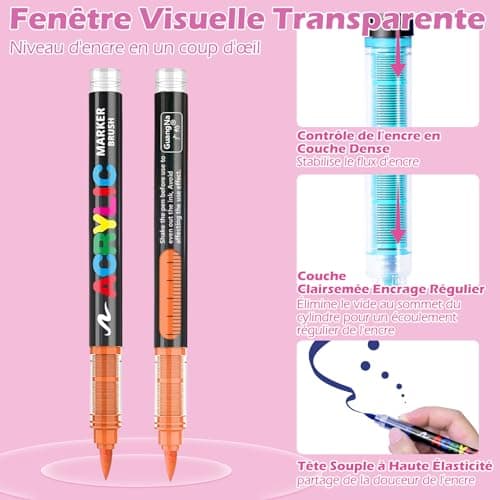 Marque VAKKI Stylos Acryliques Couleurs pour Adultes | Pierre, Calligraphie, Bois | Toile, Verre | 168 Couleurs Fluides