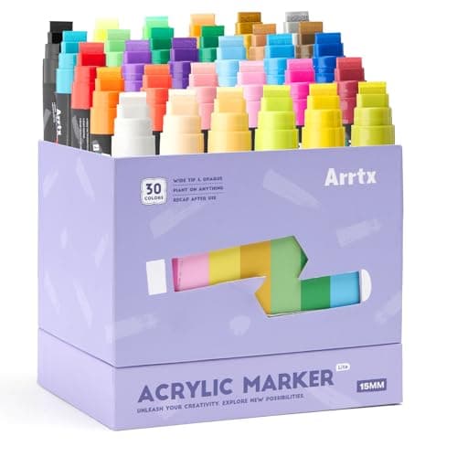 Marqueurs acryliques permanents Arrtx 32 couleurs Pointe pinceau et pointe fine Peinture sur pierre, céramique, bois, mé — Multicolore 15MM