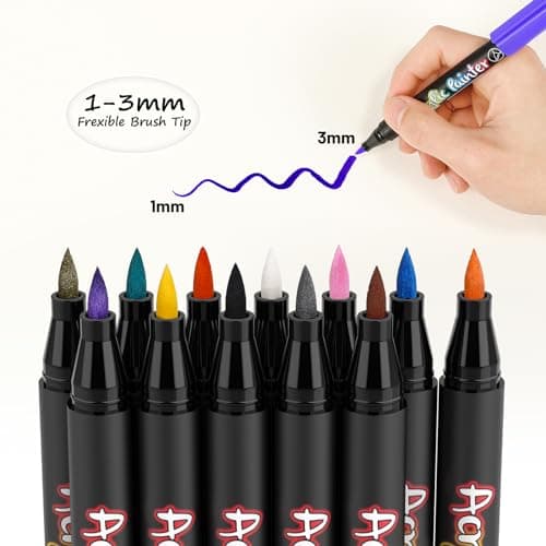 LUZOON Feutre Acrylique 12 Couleurs Permanent Imperméable pour Pierre Bois Verre Plastique Toile Pointe Souple 1-3mm
