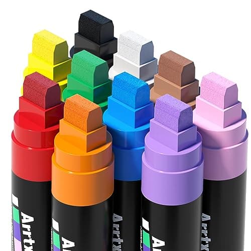Marqueurs acryliques permanents Arrtx 32 couleurs Pointe pinceau et pointe fine Peinture sur pierre, céramique, bois, mé — Couleur Régulière 15MM