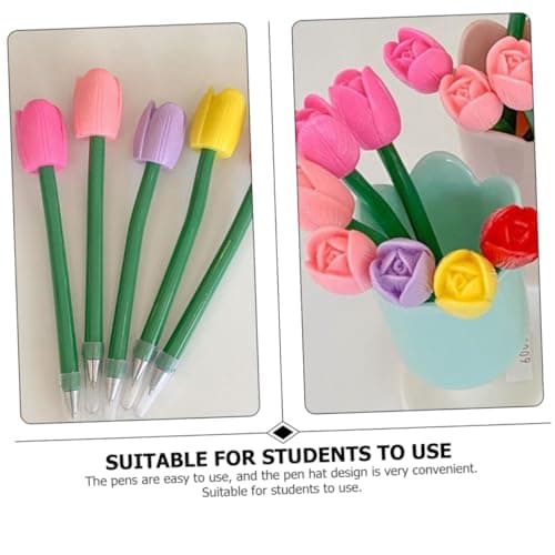 TOGEVAL stylos de signature stylisés signets pour plantes à tulipes - encre gel pratique en plastique
