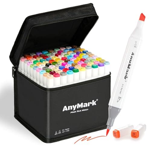 Marqueurs à alcool AnyMark 100+1 couleurs double pointe biseautée - Idéal pour dessin, illustration et coloriage - Étui