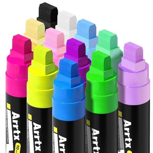 Marqueurs acryliques permanents Arrtx 32 couleurs Pointe pinceau et pointe fine Peinture sur pierre, céramique, bois, mé — Couleur Fluorescente 10MM