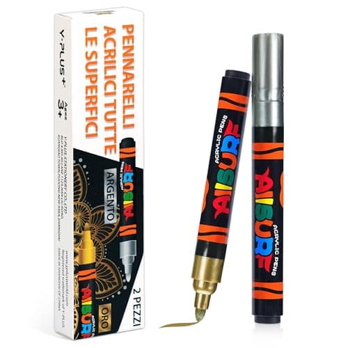 YPLUS Marqueurs Acryliques 8 Couleurs – Couleur pour Peindre et Colorier, Équipement de Dessin pour Enfants, Outils Arti — Lot de 2 - Or et Argent