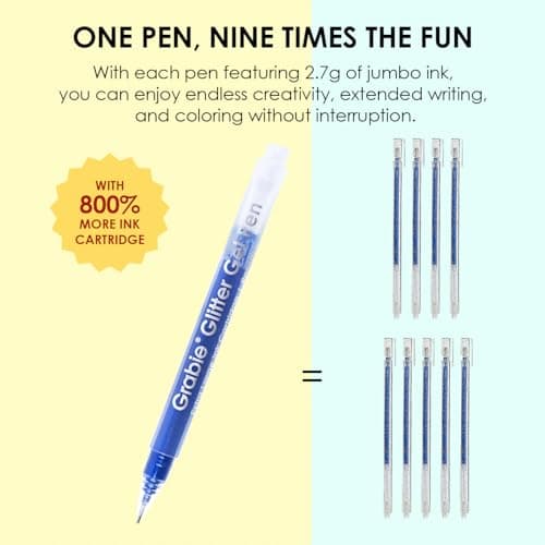 Stylos à encre gel métallique Grabie - Lot de 18 paillettes pour adultes - Coloriage scintillant (18 couleurs)