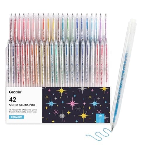 Stylos à encre gel métallique Grabie - Lot de 18 paillettes pour adultes - Coloriage scintillant (18 couleurs) — Stylos rétractables à encre gel pailletée 42 couleurs