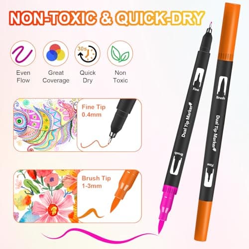 Lyuvie 158 stylos feutres coloriage - Feutre double pointe - Feutre aquarelle pinceau - Étui noir pour coloriage dessin