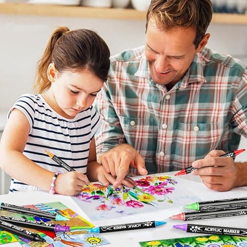 Marqueurs Acryliques 36 Couleurs Feutre Acrylique Double Pointe, pour Peinture des Rochers et Céramique, stylos peinture