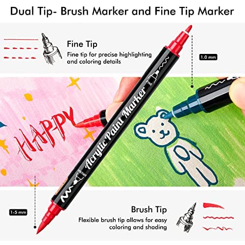 Marqueur acrylique Shuttle Art 36 couleurs - Double pointe - Adulte & DIY - Toile, Pierre, Verre, Céramique - Non toxiqu