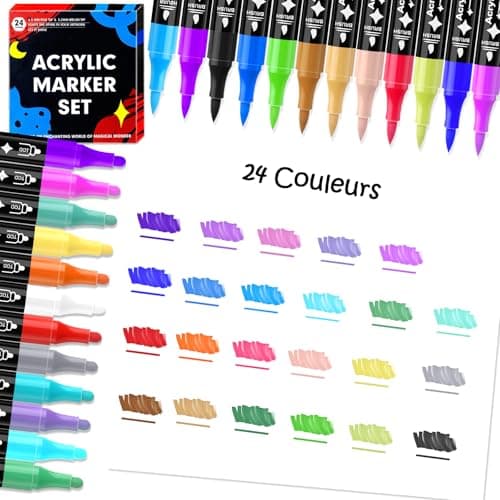 Dictien 24 Couleurs Feutres Acrylique Adultes, Séchage Rapide & Anti-Taches, Non Toxiques & Sans Odeur | Artistes & Bric