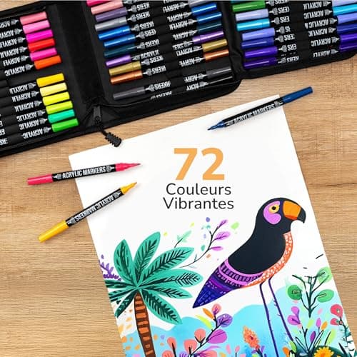 Feutre acrylique Zenacolor 72 couleurs - Double pointe - Feutres coloriage adulte - Diverses surfaces - Pochette incluse
