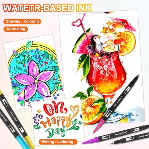 Lyuvie 158 stylos feutres coloriage - Feutre double pointe - Feutre aquarelle pinceau - Étui noir pour coloriage dessin
