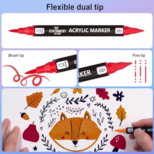 STATIONERY ISLAND Feutre Acrylique Marqueur Peinture pour Toute L'Artiste 36 Couleurs Pointe Fine & Pinceau Verre Papier