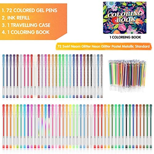 Vozuna Lot de 145 Stylos Gel de Pailletés 72 Couleurs Uniques avec Recharges pour Enfants et Adultes - Artisanat et Scra