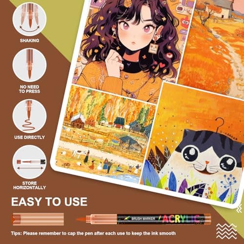 TrendGate Acrylique Brun Feutre 36 Couleurs Marqueur Multisurface Verre Papier Bois Céramique Metallique Textile Oeuf