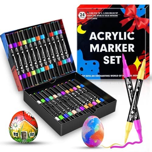 Dictien 24 Couleurs Feutres Acrylique Adultes, Séchage Rapide & Anti-Taches, Non Toxiques & Sans Odeur | Artistes & Bric