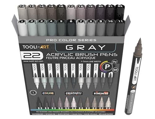 Lot de 36 marqueurs acryliques souple 1-7 mm non toxiques pour lettrage et art — Gris