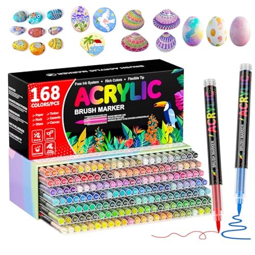 TrendGate 168 Couleurs Feutre Acrylique, Marqueur Peinture Acrylique Pinceau Pour Tous Types de Supports, Artiste Amateu