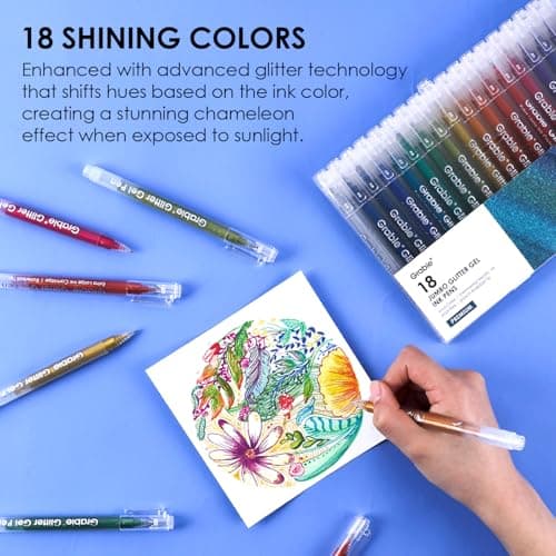 Stylos à encre gel métallique Grabie - Lot de 18 paillettes pour adultes - Coloriage scintillant (18 couleurs)