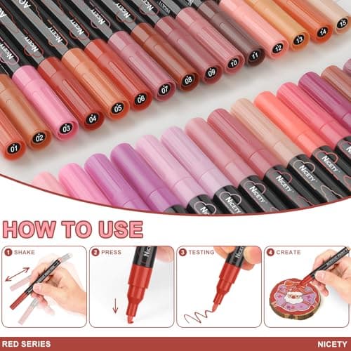 Nicety Acrylique 0,7 mm Marker Verreaux Céramique Bois Toile - Acrylic Water-Based Paint Marker Fine Point - 30pcs (Roug