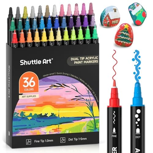 Marqueur acrylique Shuttle Art 36 couleurs - Double pointe - Adulte & DIY - Toile, Pierre, Verre, Céramique - Non toxiqu — 36 couleurs (pointe fine et dot)