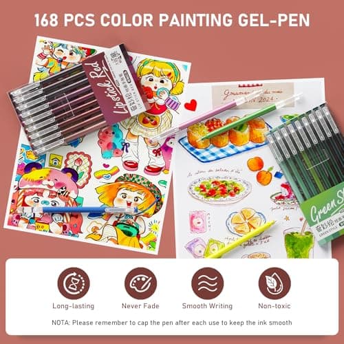 TrendGate - Stylos Gel Set 168 Pièces Pointe Fine 0,5 mm Couleurs 162 - Pour Adultes et Enfants - Coloriage Adultes Écri