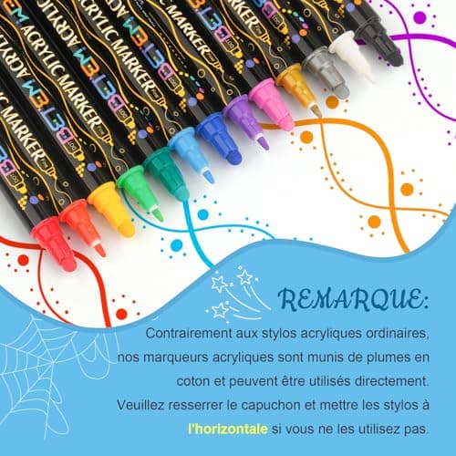 Betem Feutres Acryliques à Double Pointe 24 Couleurs, Stylos Marqueurs Peinture Acrylique pour Artisanat DIY, Peinture s