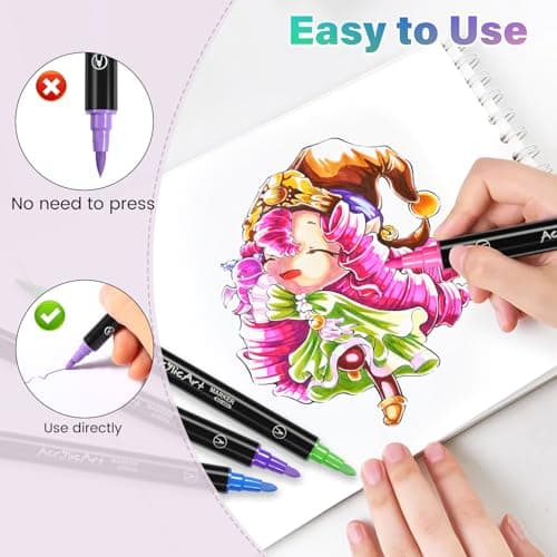 Diboniur 24 Couleurs Feutre Acrylique pour Adulte, Stylo Feutre Aquarelle Double Pointe Fine, Acrylic Marker pour Colori