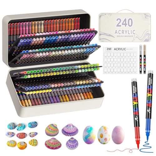 TrendGate 240 Couleurs Feutre Acrylique pour Artiste Amateur et Professionnel, Usage sur Papier, Verre, Métal et Plastiq — 242
