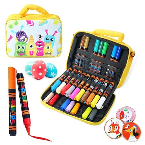 YPLUS Marqueurs Acryliques 8 Couleurs – Couleur pour Peindre et Colorier, Équipement de Dessin pour Enfants, Outils Arti — 24 couleurs avec sac – Jaune