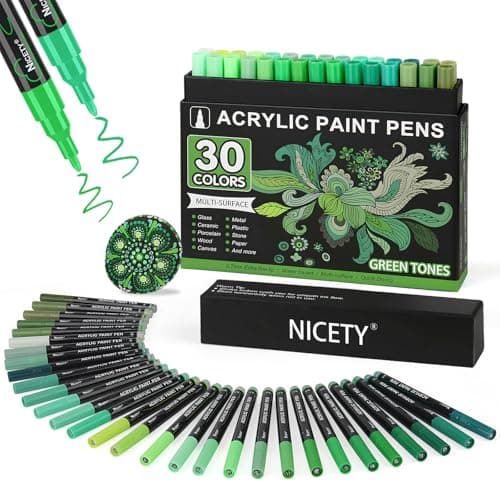 Nicety Acrylique 0,7 mm Marker Verreaux Céramique Bois Toile - Acrylic Water-Based Paint Marker Fine Point - 30pcs (Roug — Vert