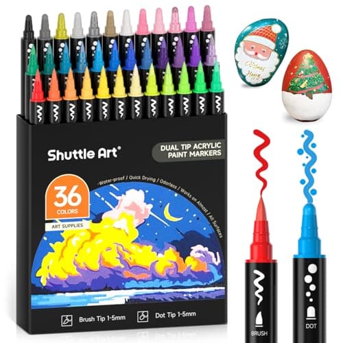 Marqueur acrylique Shuttle Art 36 couleurs - Double pointe - Adulte & DIY - Toile, Pierre, Verre, Céramique - Non toxiqu — Multiple colors