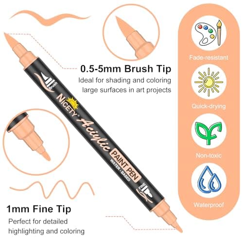 Feutres acryliques NICETY 32 couleurs double pointe pour peinture - Idéal pour adultes (peau) - 0.5 à 5 mm