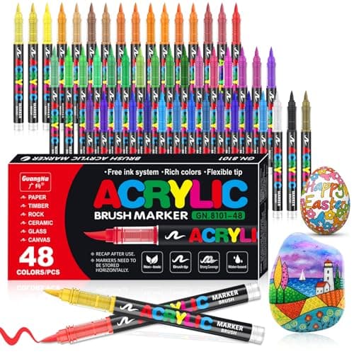 Marque VAKKI Stylos Acryliques Couleurs pour Adultes | Pierre, Calligraphie, Bois | Toile, Verre | 168 Couleurs Fluides — 48