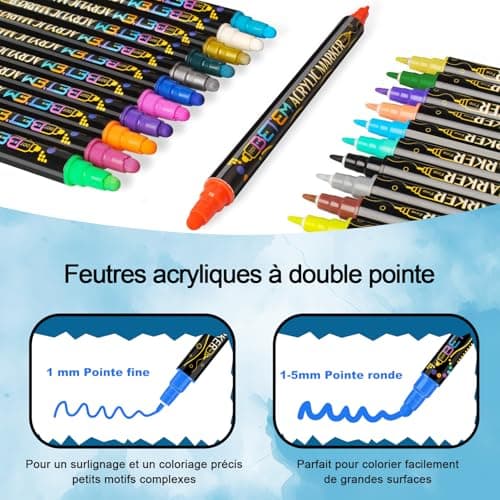 Betem Feutres Acryliques à Double Pointe 24 Couleurs, Stylos Marqueurs Peinture Acrylique pour Artisanat DIY, Peinture s