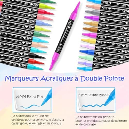 Dictien 24 Couleurs Feutres Acrylique Adultes, Séchage Rapide & Anti-Taches, Non Toxiques & Sans Odeur | Artistes & Bric
