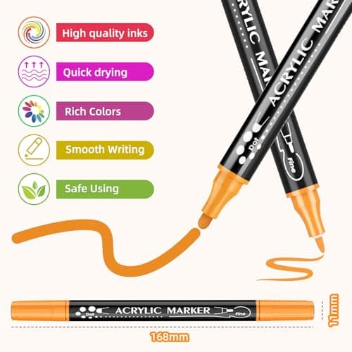 Marqueurs Acryliques 36 Couleurs Feutre Acrylique Double Pointe, pour Peinture des Rochers et Céramique, stylos peinture