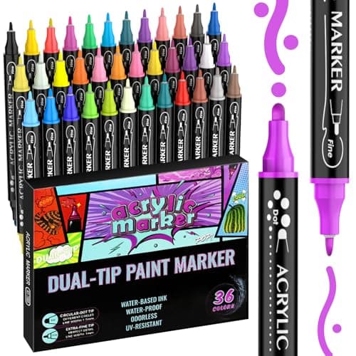 Marqueurs Acryliques 36 Couleurs Feutre Acrylique Double Pointe, pour Peinture des Rochers et Céramique, stylos peinture