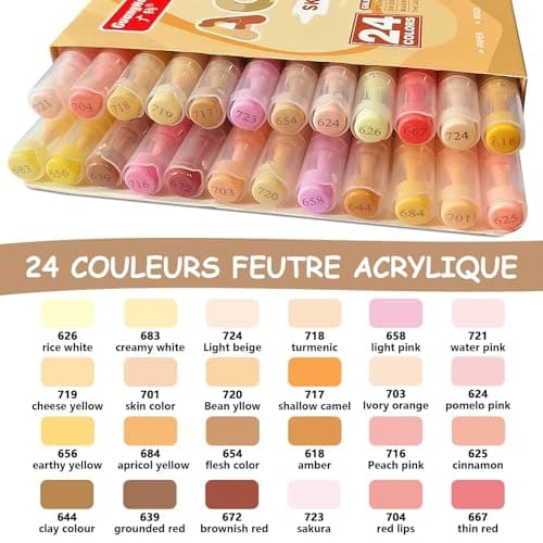 ARIEL-GXR 24 Feutres Acrylique pour Portrait d'Enfants et d'Adultes, Marqueurs Acryliques Pointe pour Tons Chair, Verre
