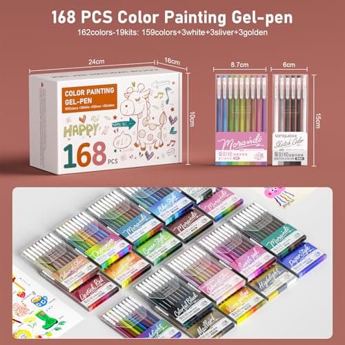TrendGate - Stylos Gel Set 168 Pièces Pointe Fine 0,5 mm Couleurs 162 - Pour Adultes et Enfants - Coloriage Adultes Écri
