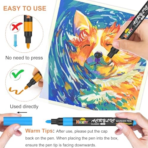 Marqueurs acryliques NICETY 100 Couleurs Pointe 3 mm pour Artiste Adulte - Peinture Roche, Verre, Bois, Porcelaine, Céra