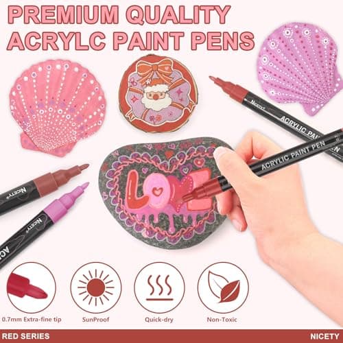 Nicety Acrylique 0,7 mm Marker Verreaux Céramique Bois Toile - Acrylic Water-Based Paint Marker Fine Point - 30pcs (Roug