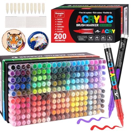 Feutre Acrylique Gelanty 168 Couleurs | Marqueur Liquide Flexible | Peindre sur Rocher et Bois | Idéal pour Artistes Ent — 200 Colors