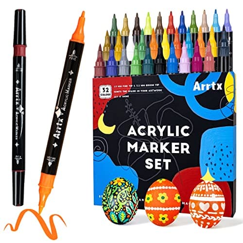 Marqueurs acryliques permanents Arrtx 32 couleurs Pointe pinceau et pointe fine Peinture sur pierre, céramique, bois, mé