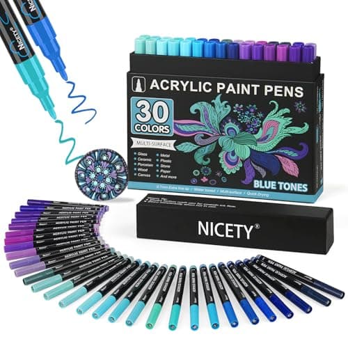 Nicety Acrylique 0,7 mm Marker Verreaux Céramique Bois Toile - Acrylic Water-Based Paint Marker Fine Point - 30pcs (Roug — Bleu