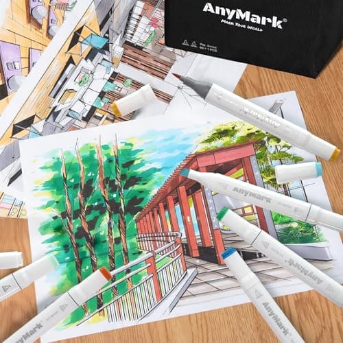 Marqueurs à alcool AnyMark 100+1 couleurs double pointe biseautée - Idéal pour dessin, illustration et coloriage - Étui