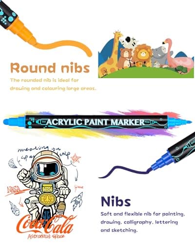 Feutres Acryliques 24 Couleurs, Marqueurs Doubles Pointes pour Peinture et Bricolage