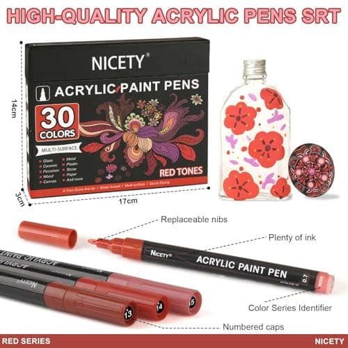 Nicety Acrylique 0,7 mm Marker Verreaux Céramique Bois Toile - Acrylic Water-Based Paint Marker Fine Point - 30pcs (Roug